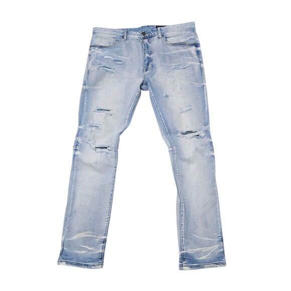 Smoke Rise Jeans Mens 36x32 Blue Distressed Ripped Light Wash Denim Streetwear - Picture 1 of 13